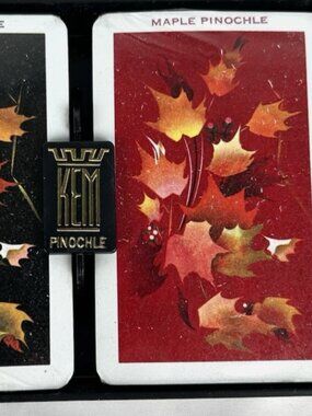 SEALED Vintage KEM Maple Pinochle Double Deck Plastic Cards Case & Cover
